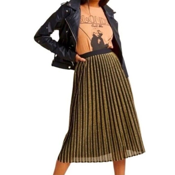 Modcloth 'Glitz The Spot' Pleated Midi Skirt Metallic Gold Glitter- L - Picture 13 of 13
